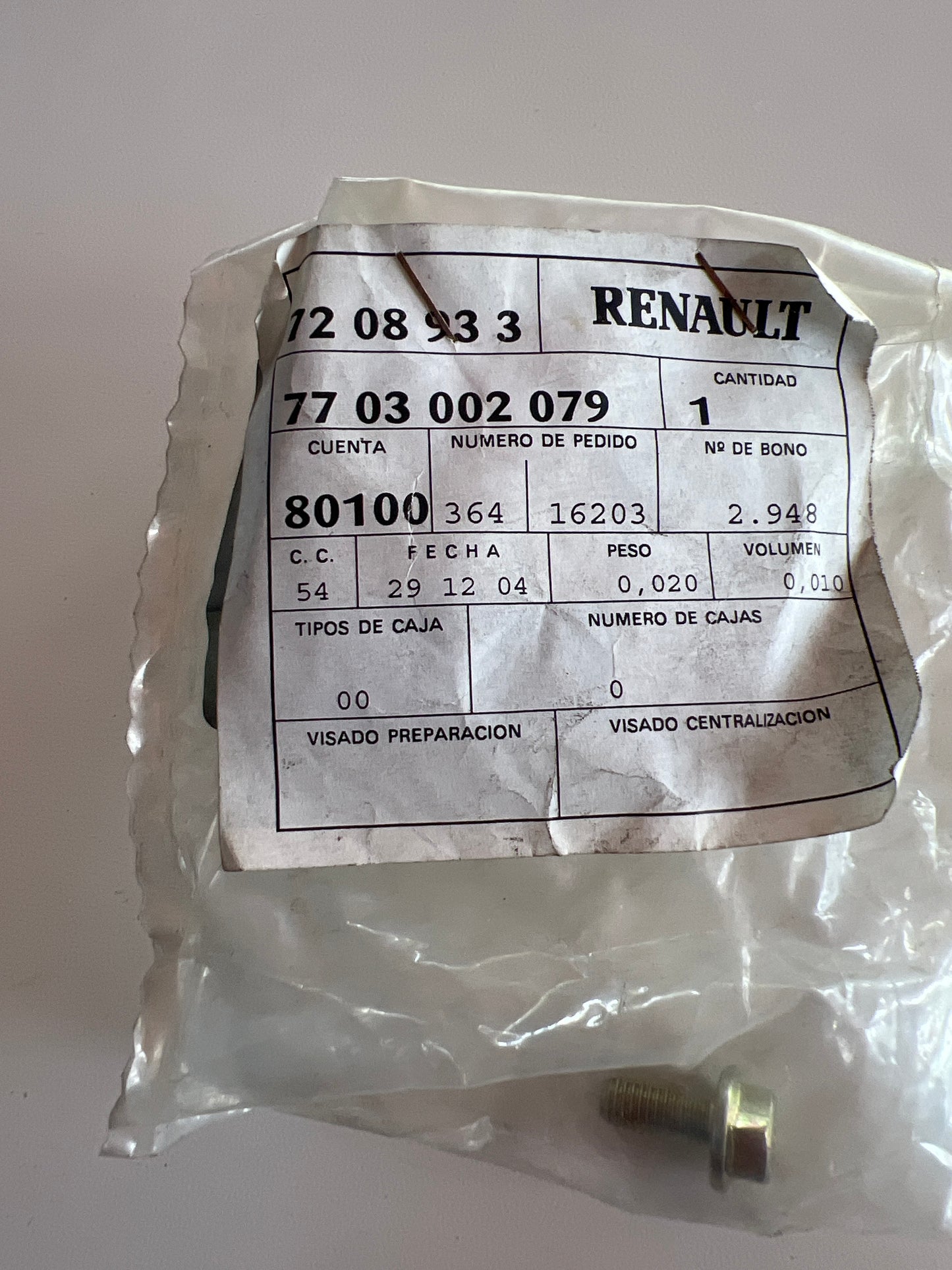 7703002079 Tornillos, sistema de escape RENAULT