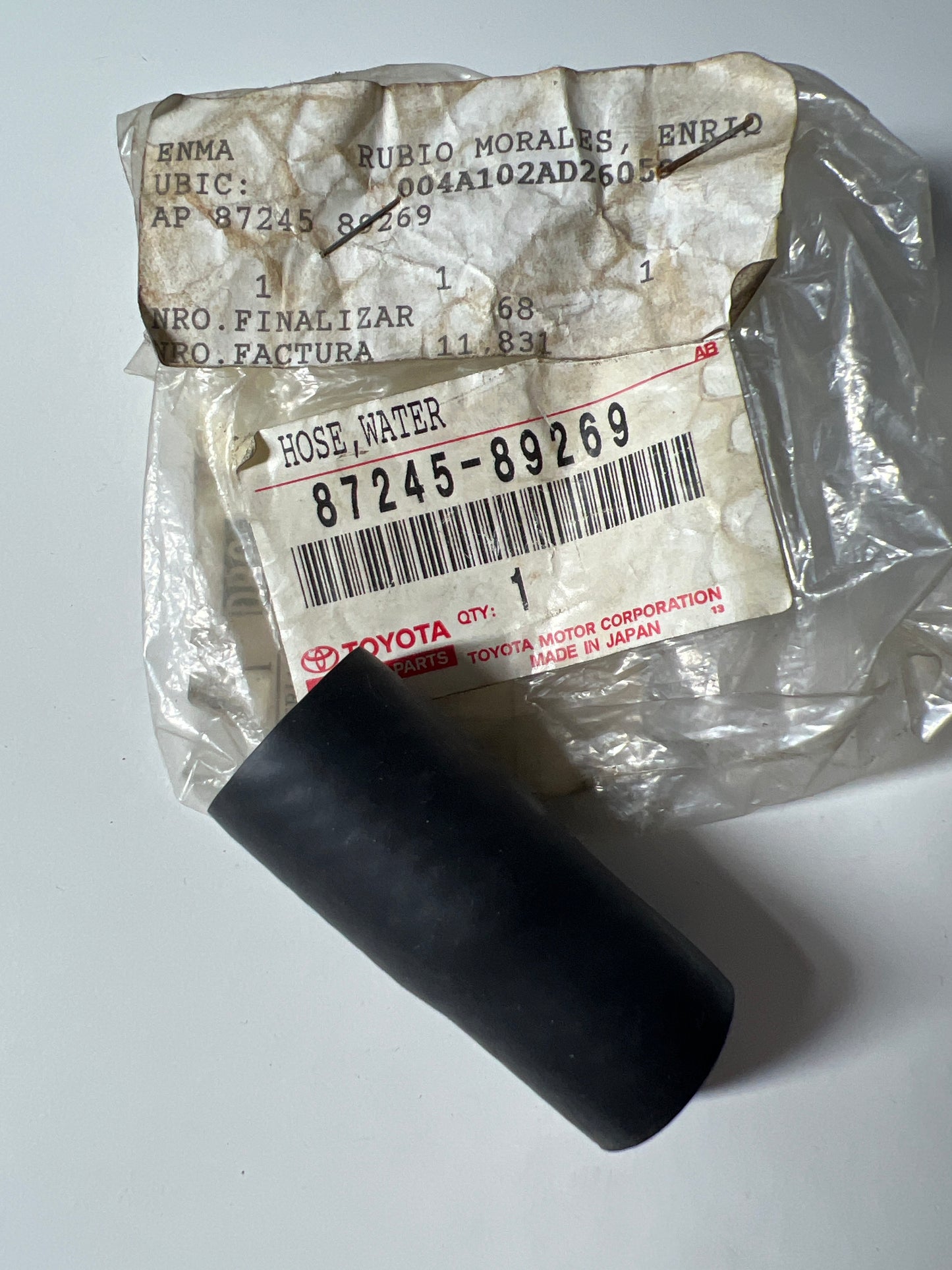 87245-89269, ENTRADA A DEL CALENTADOR DE MANGUERA DE AGUA, Toyota - Lexus