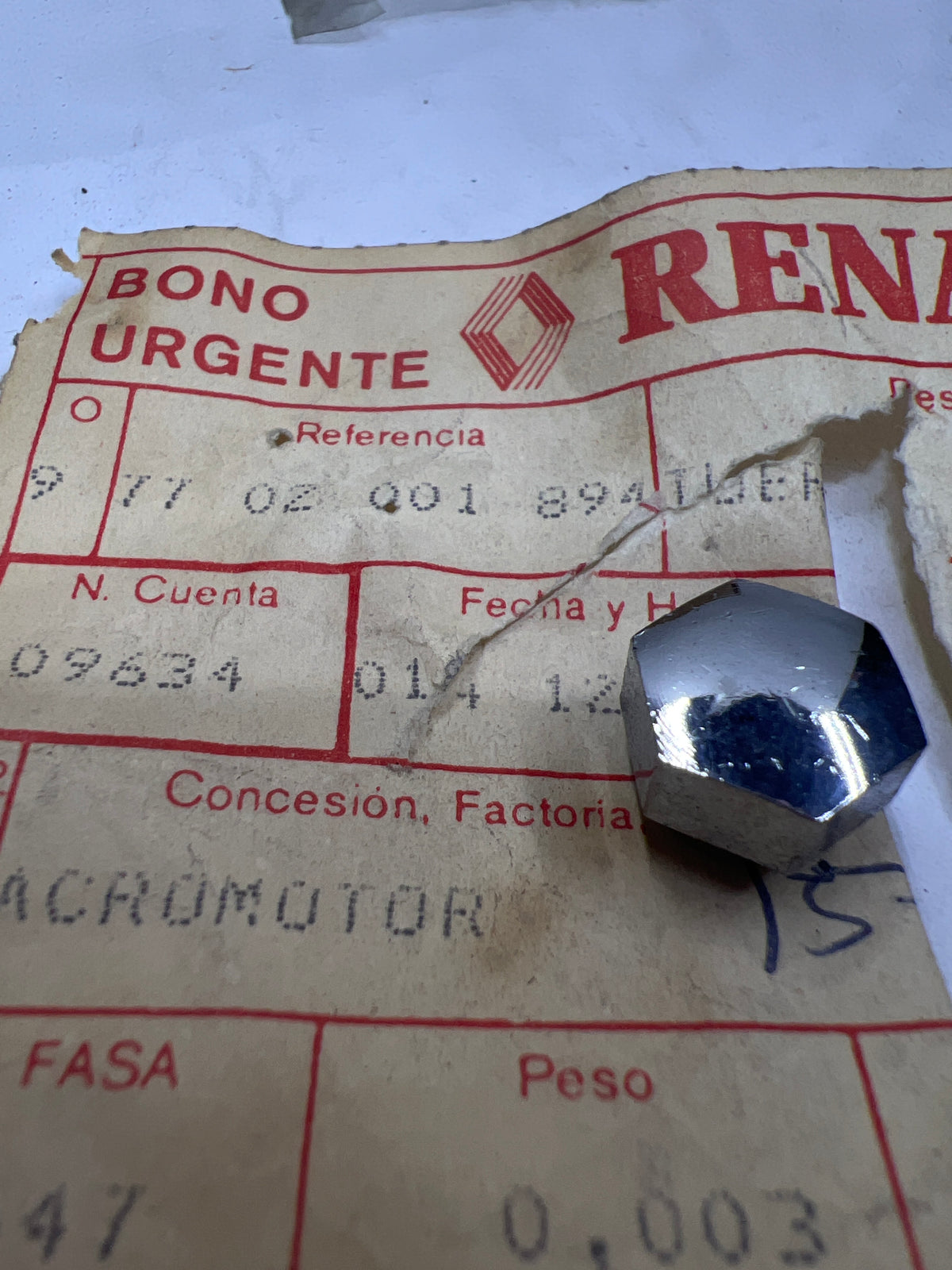 Tuerca ciega cromada Renault 7702001894