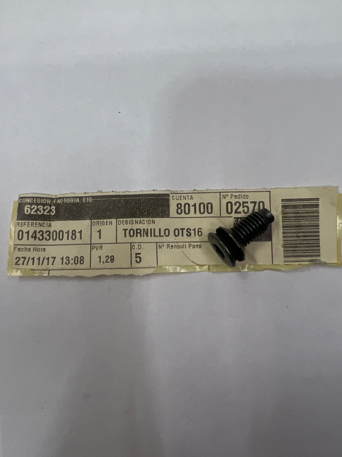 Tornillo de fijación Renault 0143300181