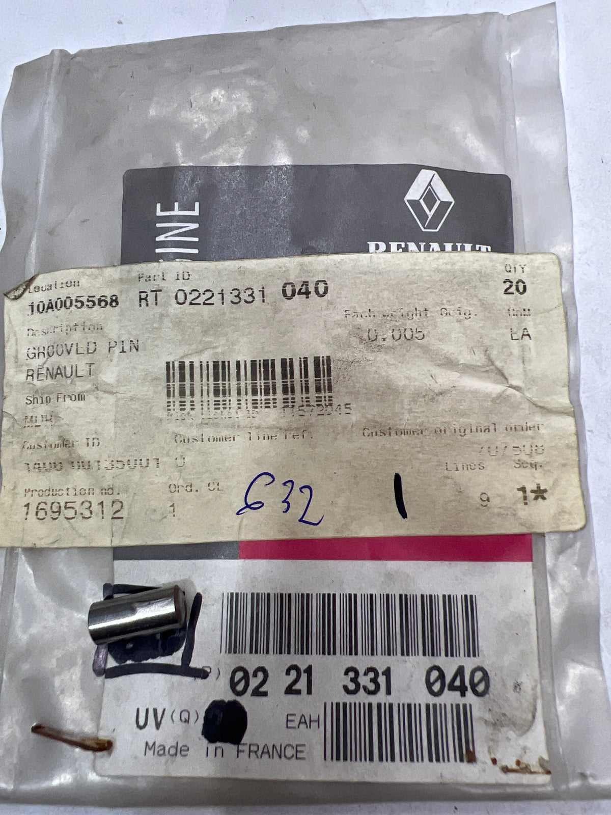 Pasador ranurado Renault 0221331040