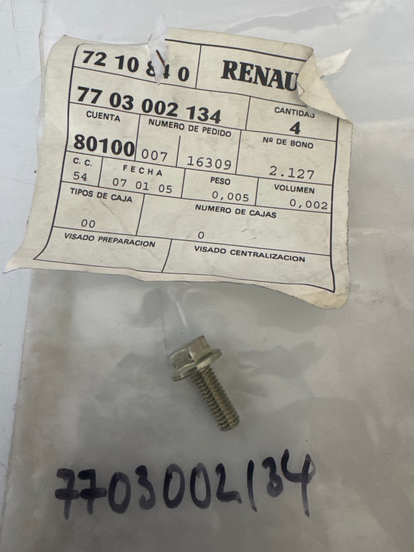 7703002134, TORNILLO 6X16, Renault