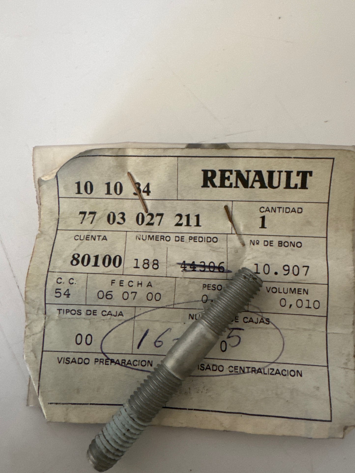 7703027211, ESPARRAGO 8X125, Renault