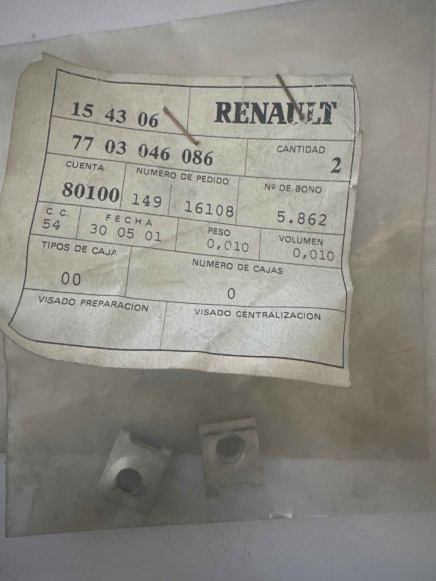 7703046086, TUERCA CHAPA, Renault