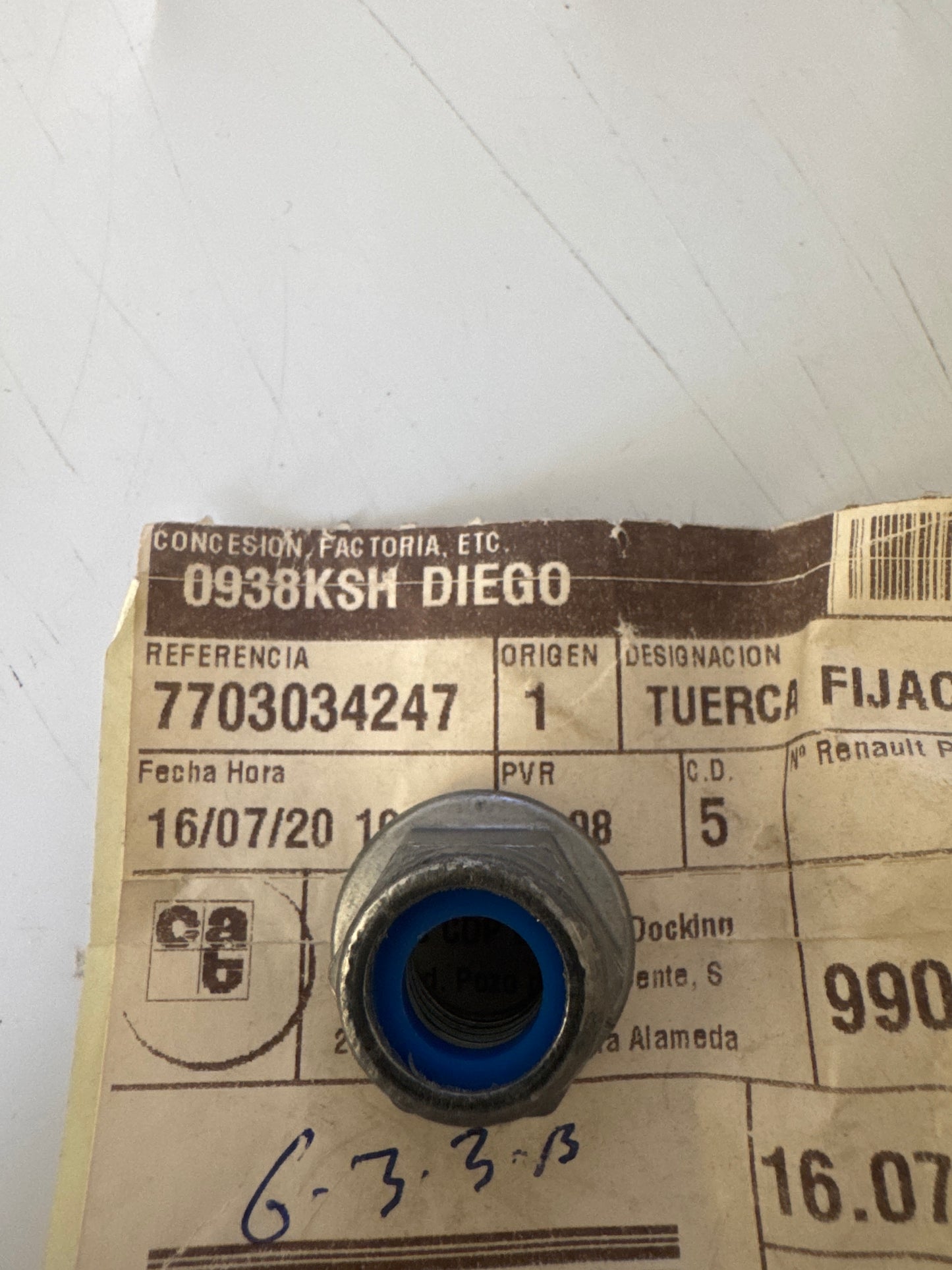 7703034247, TUERCA  FIJACION, Renault