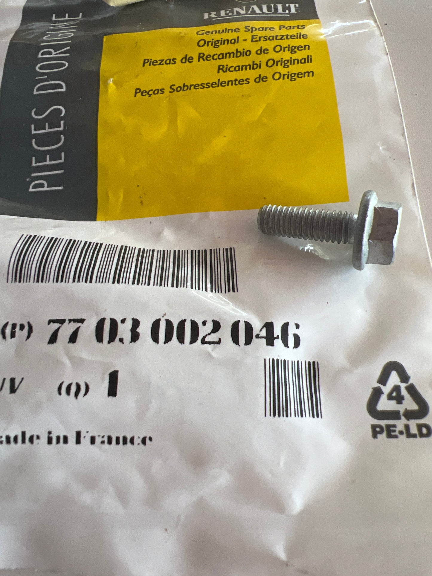 7703002046 TORNILLO HEXAGONAL RENAULT